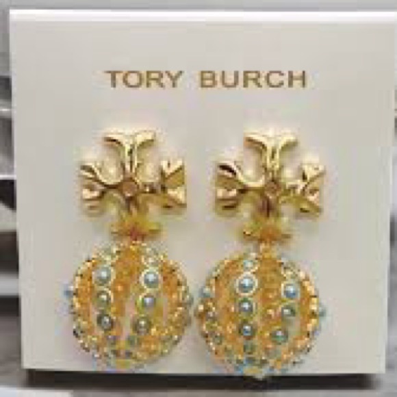 Tory Burch Gold and Blue Roxanne Small Drop Earrings New Retails:$235 - Picture 3 of 5